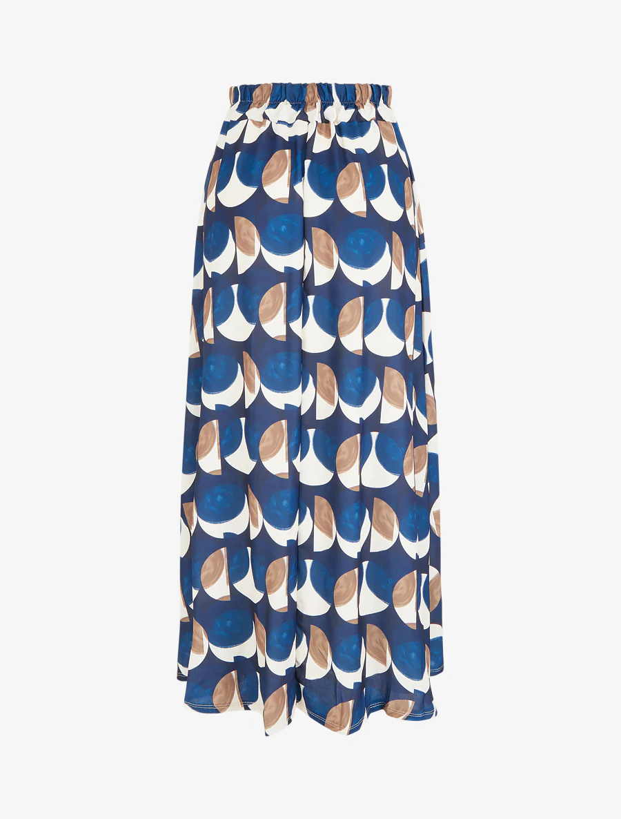 Lange rok met abstracte print en geborduurd detail. - Marine - Image 2