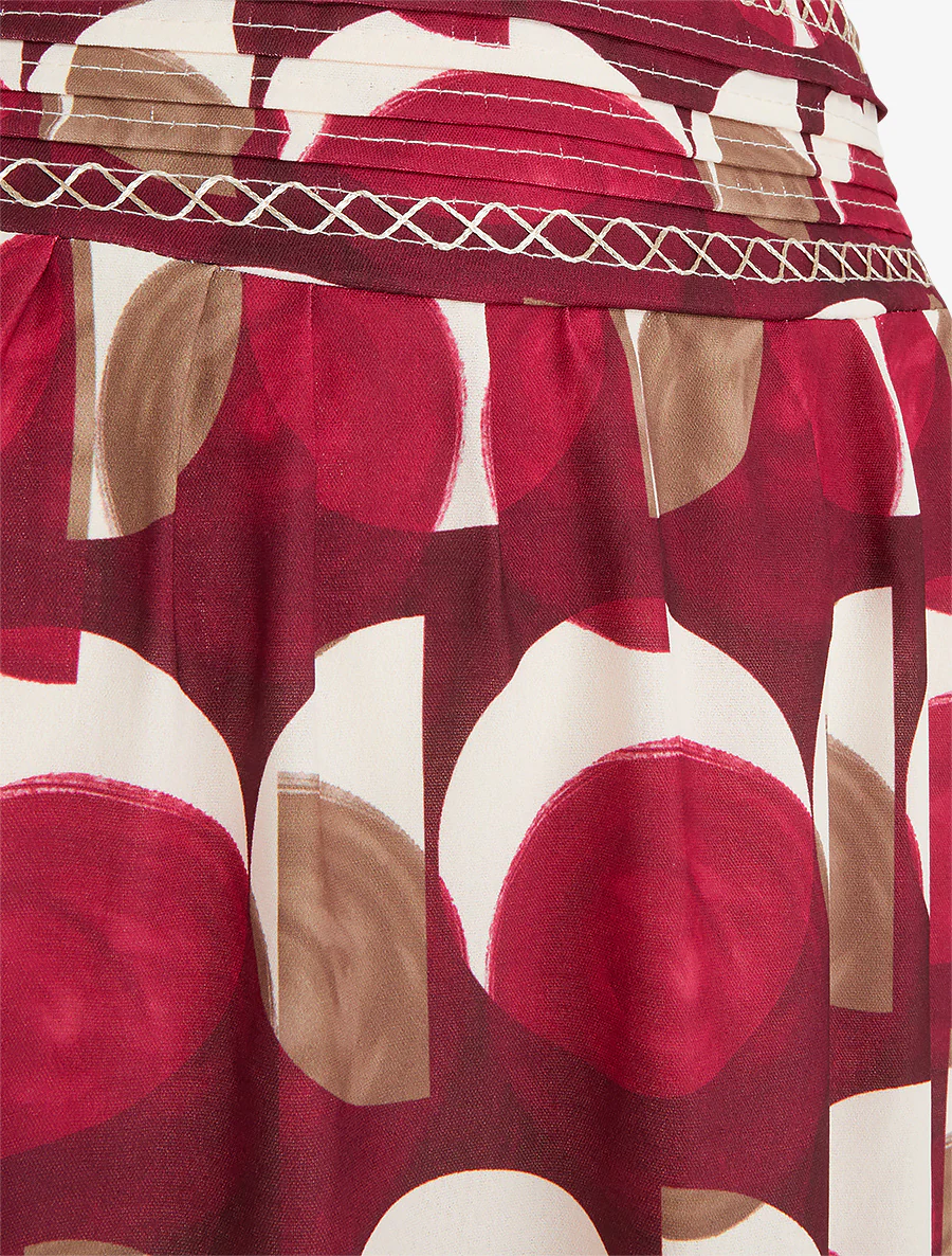 Lange rok met abstracte print en geborduurd detail. - Wijnrood - Image 3