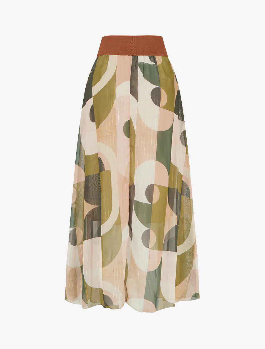 Lange rok met abstracte print - Kaki - Image 2