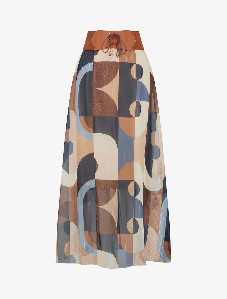 Lange rok met abstracte print - Marine