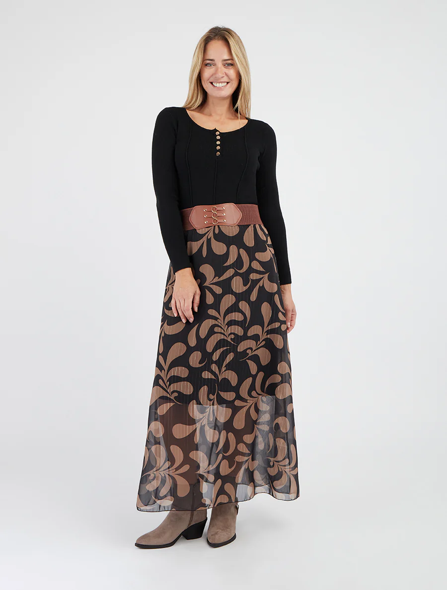 Lange rok met barokprint - Zwart - Image 4
