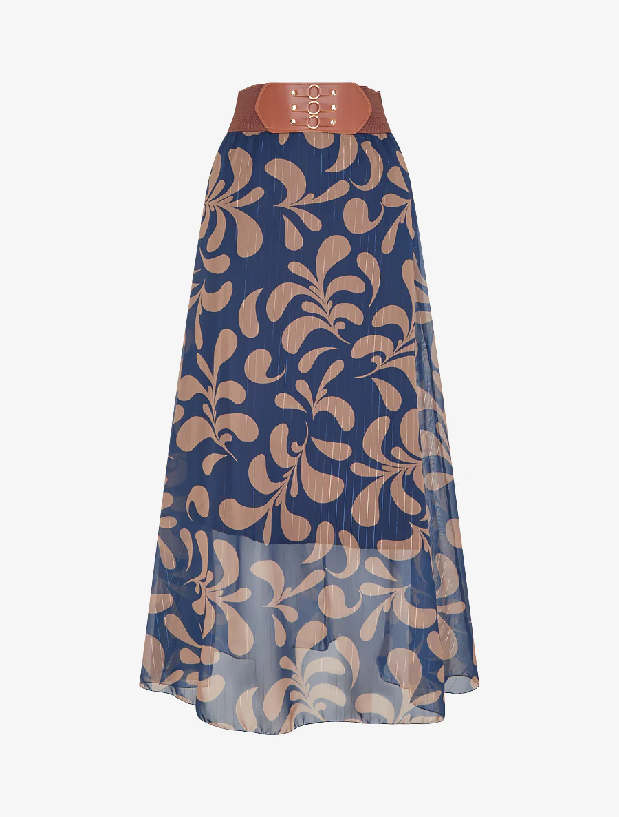 Lange rok met barokprint - Marine