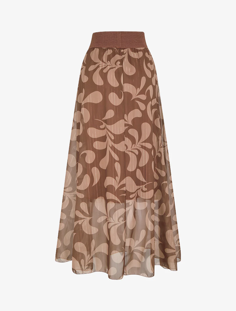 Lange rok met barokprint - Bruin - Image 2
