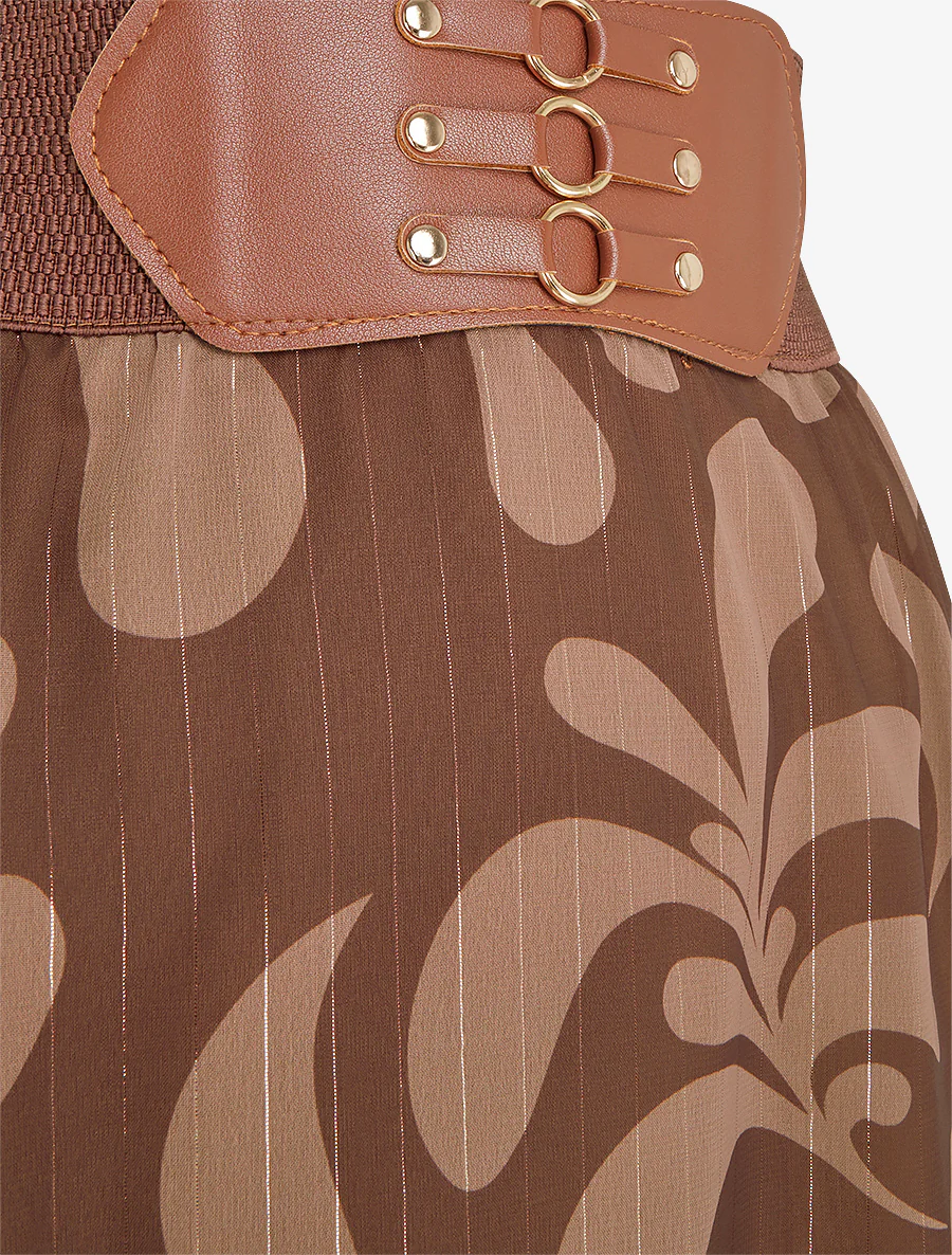 Lange rok met barokprint - Bruin - Image 3