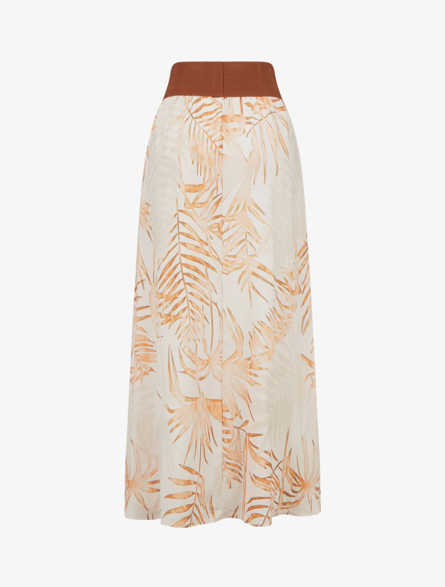 Lange rok met bladdessin - Beige - Image 2
