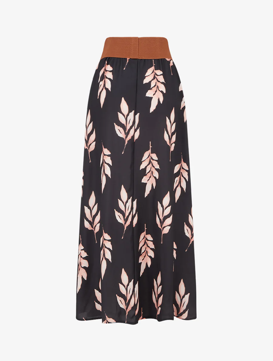 Lange rok met bladenprint - Zwart - Image 2
