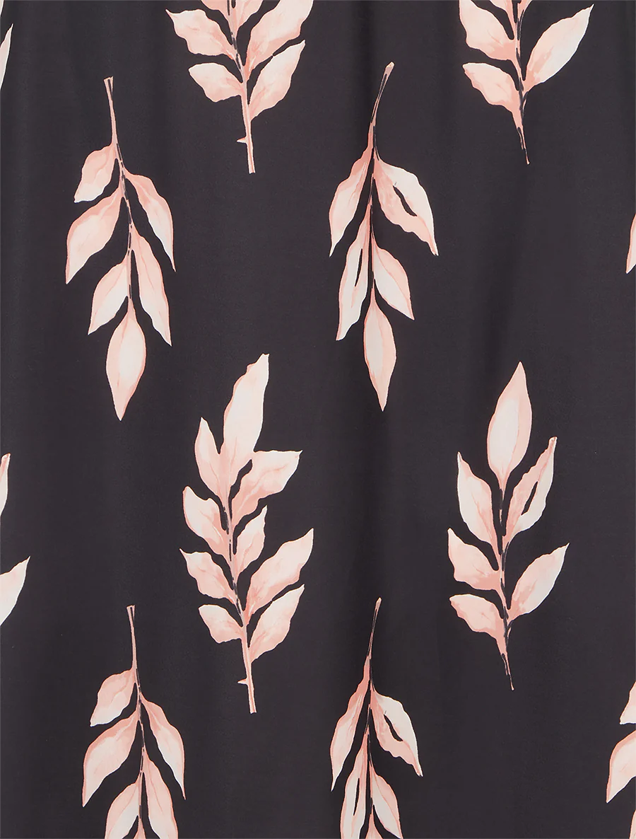 Lange rok met bladenprint - Zwart - Image 3