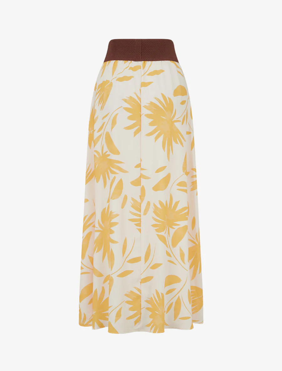 Lange rok met bloemenprint en fantasietaille. - Geel - Image 2