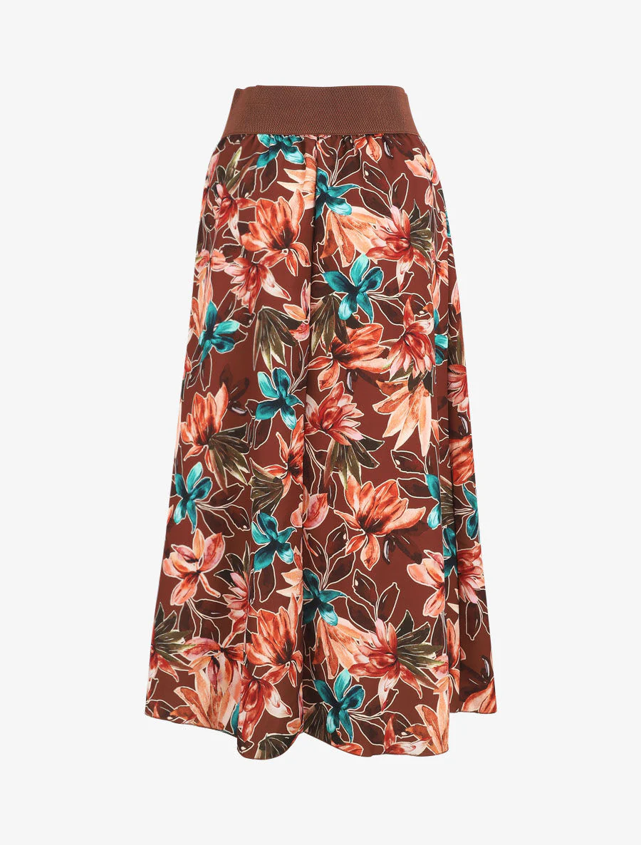 Lange rok met bloemenprint en hoge taille - Bruin - Image 2