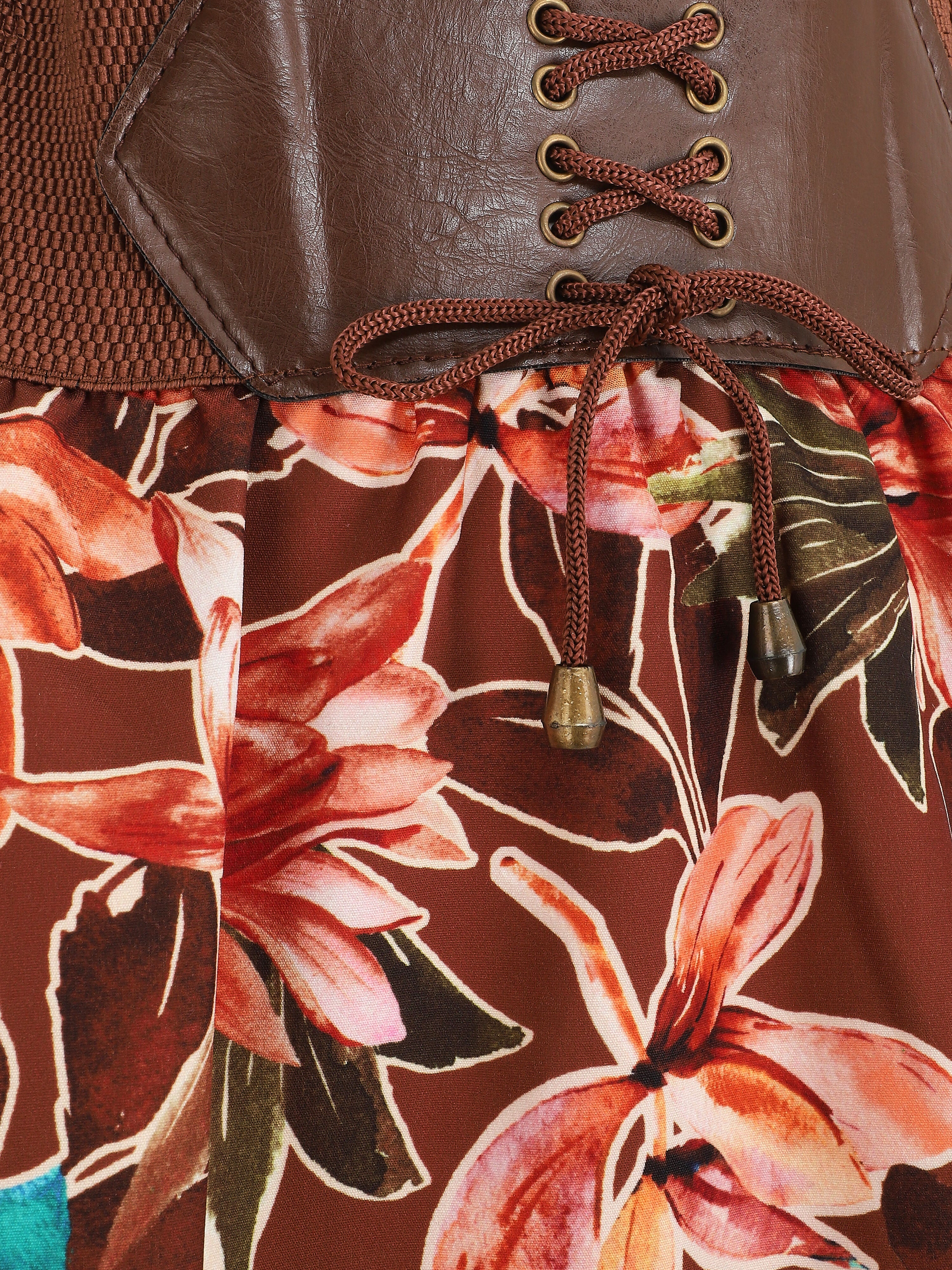 Lange rok met bloemenprint en hoge taille - Bruin - Image 3