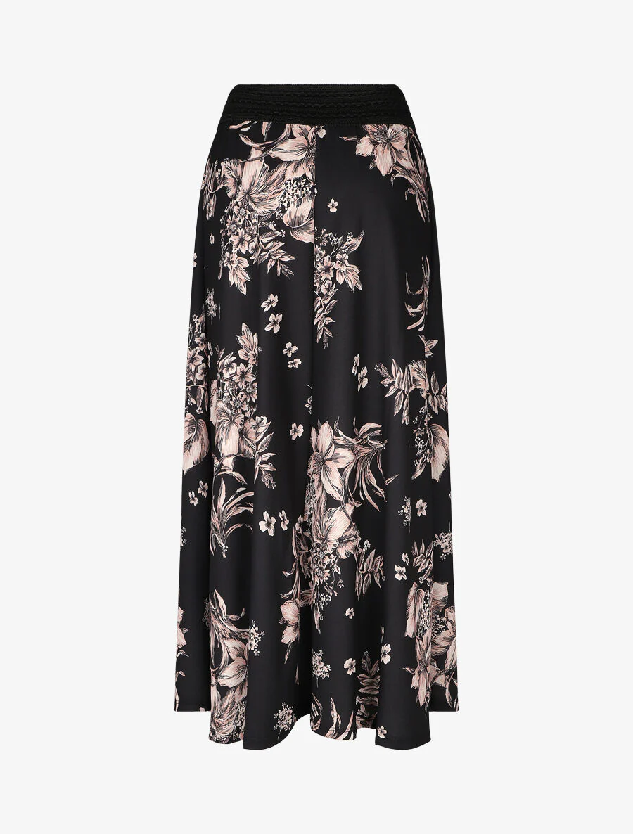 Lange rok met bloemenprint en hoge taille - Zwart - Image 2