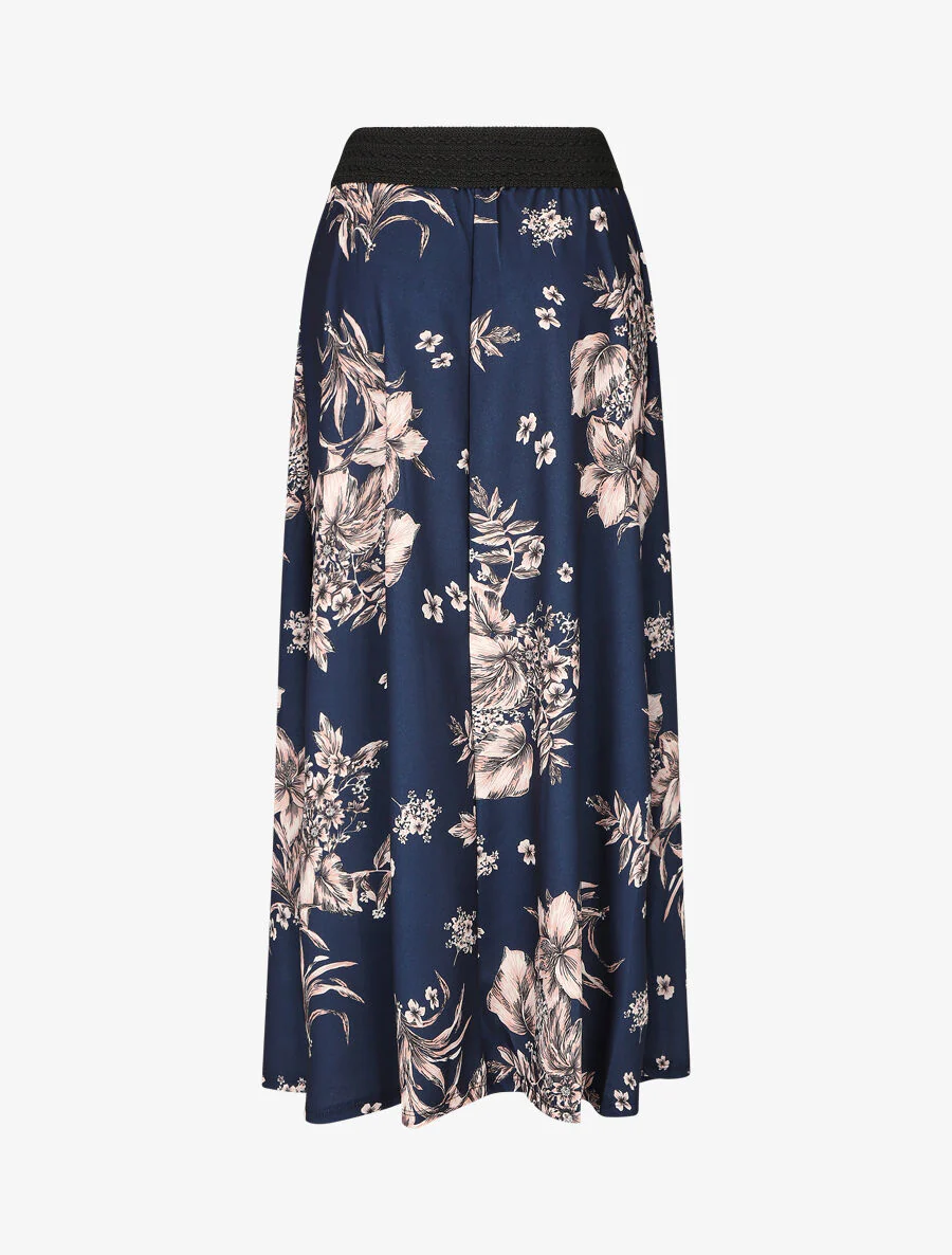 Lange rok met bloemenprint en hoge taille - Marineblauw - Image 2