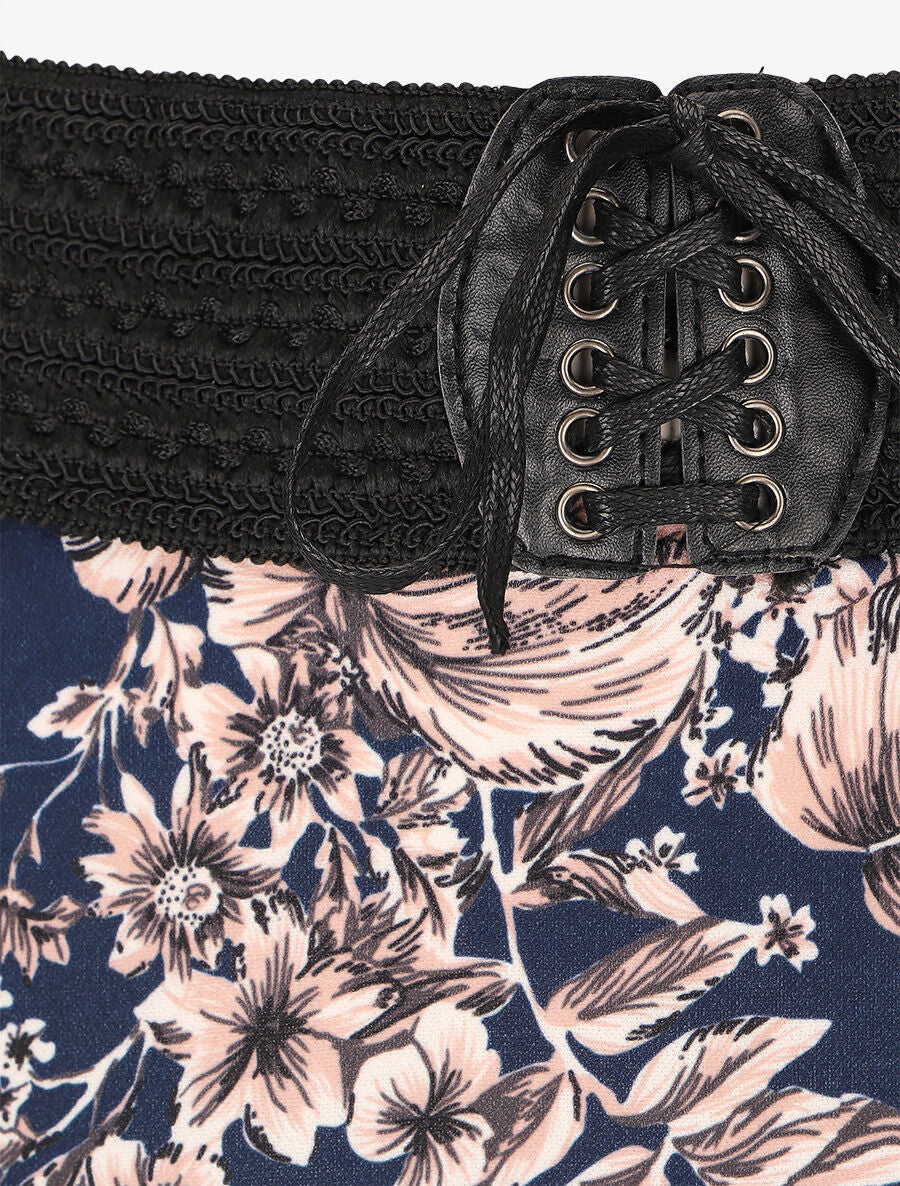 Lange rok met bloemenprint en hoge taille - Marineblauw - Image 3