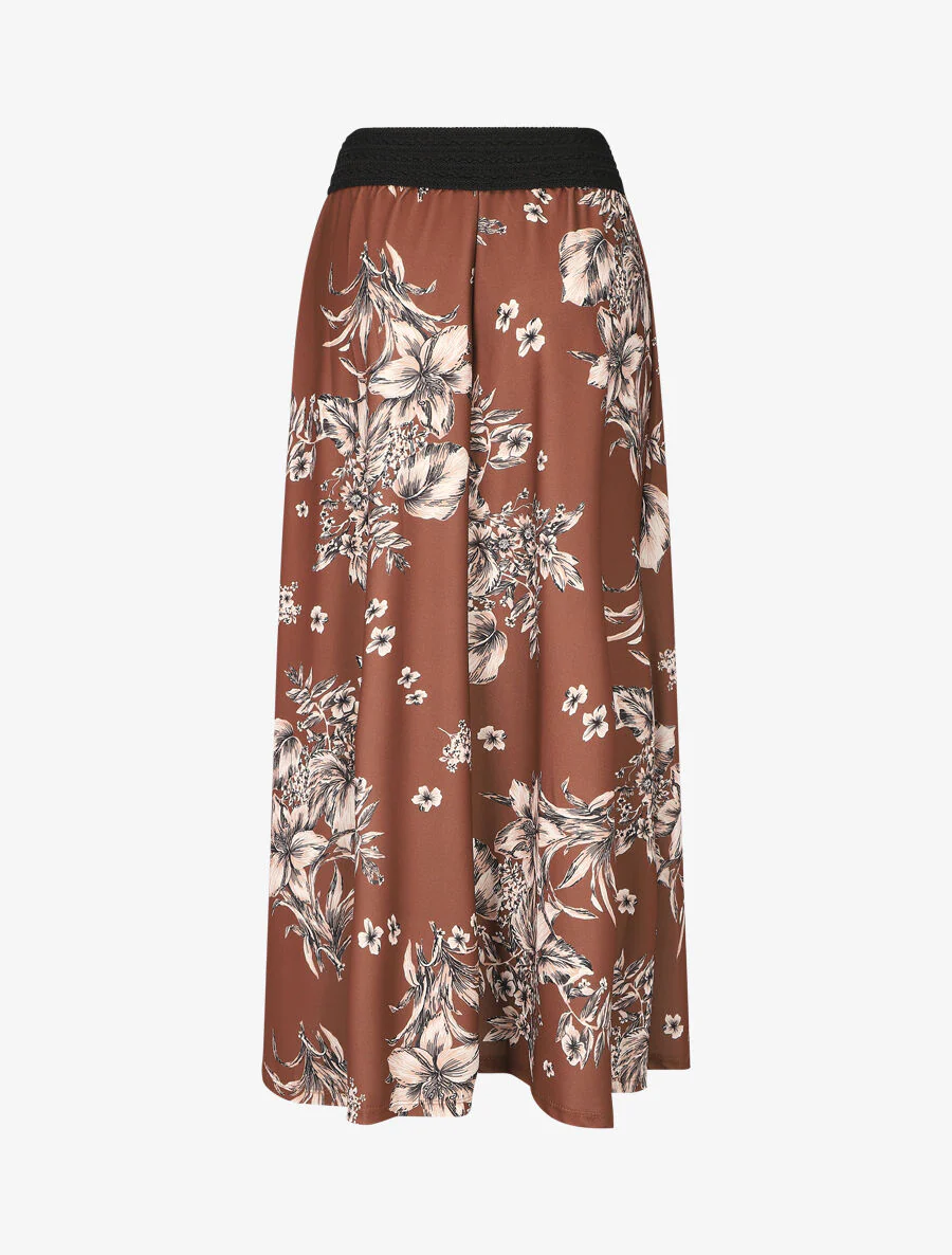 Lange rok met bloemenprint en hoge taille - Bruin - Image 2