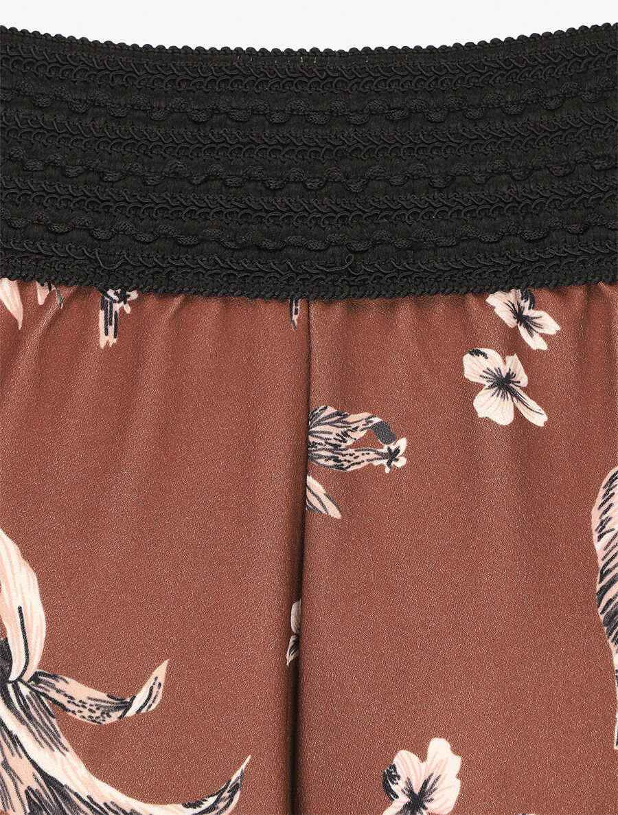 Lange rok met bloemenprint en hoge taille - Bruin - Image 3