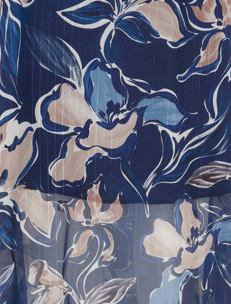 Lange rok met bloemenprint en iriserende strepen - Marine - Image 3