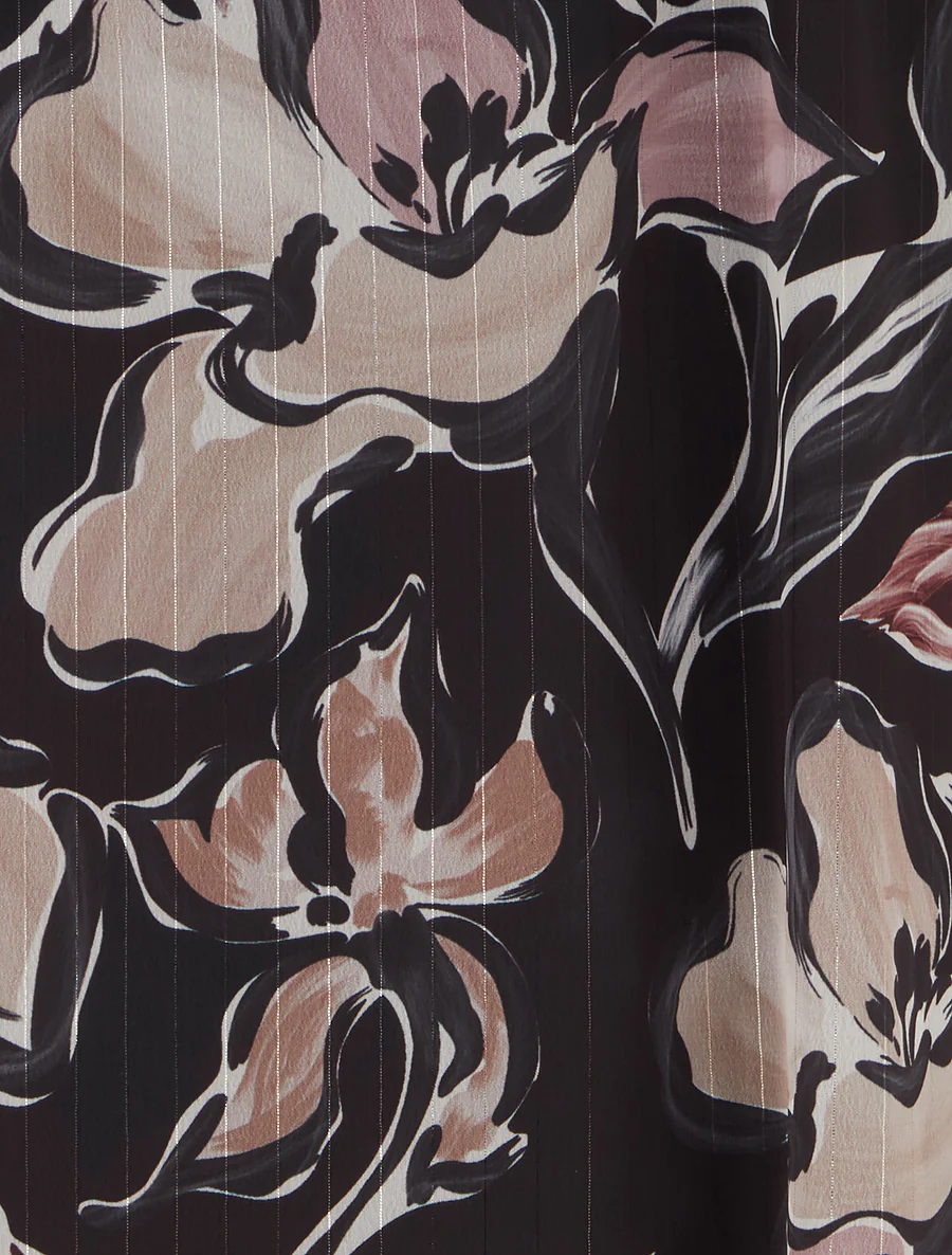 Lange rok met bloemenprint en iriserende strepen - Zwart - Image 3