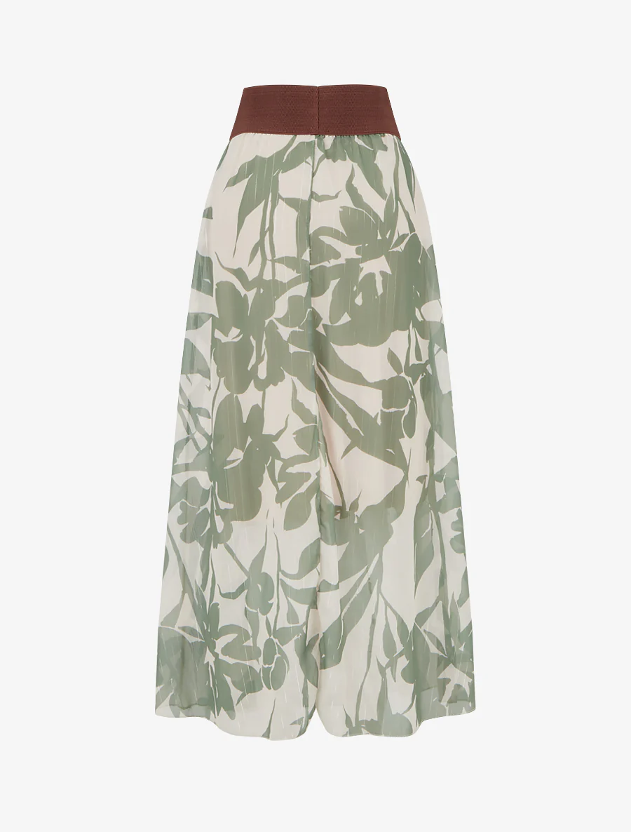 Lange rok met bloemenprint en iriserende strepen - Kaki - Image 2