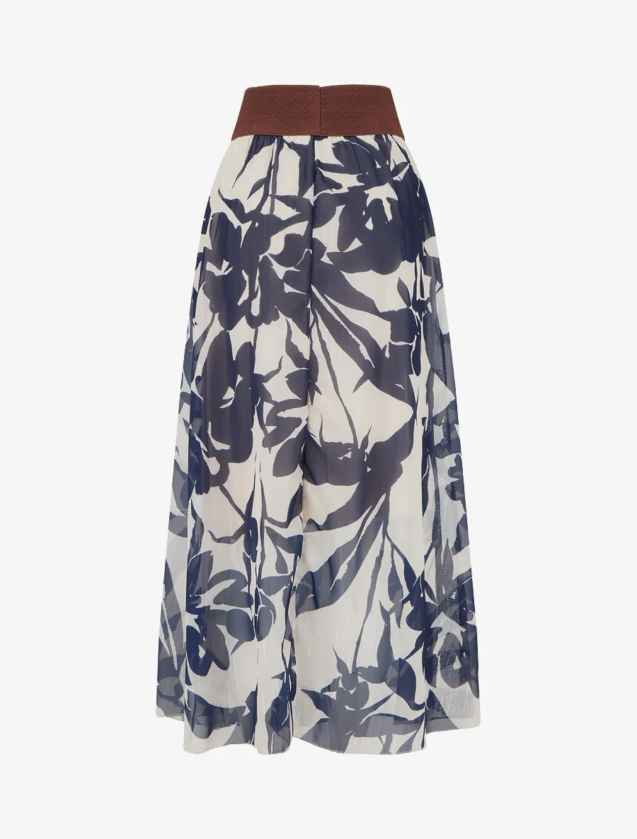 Lange rok met bloemenprint en iriserende strepen - Marine - Image 2