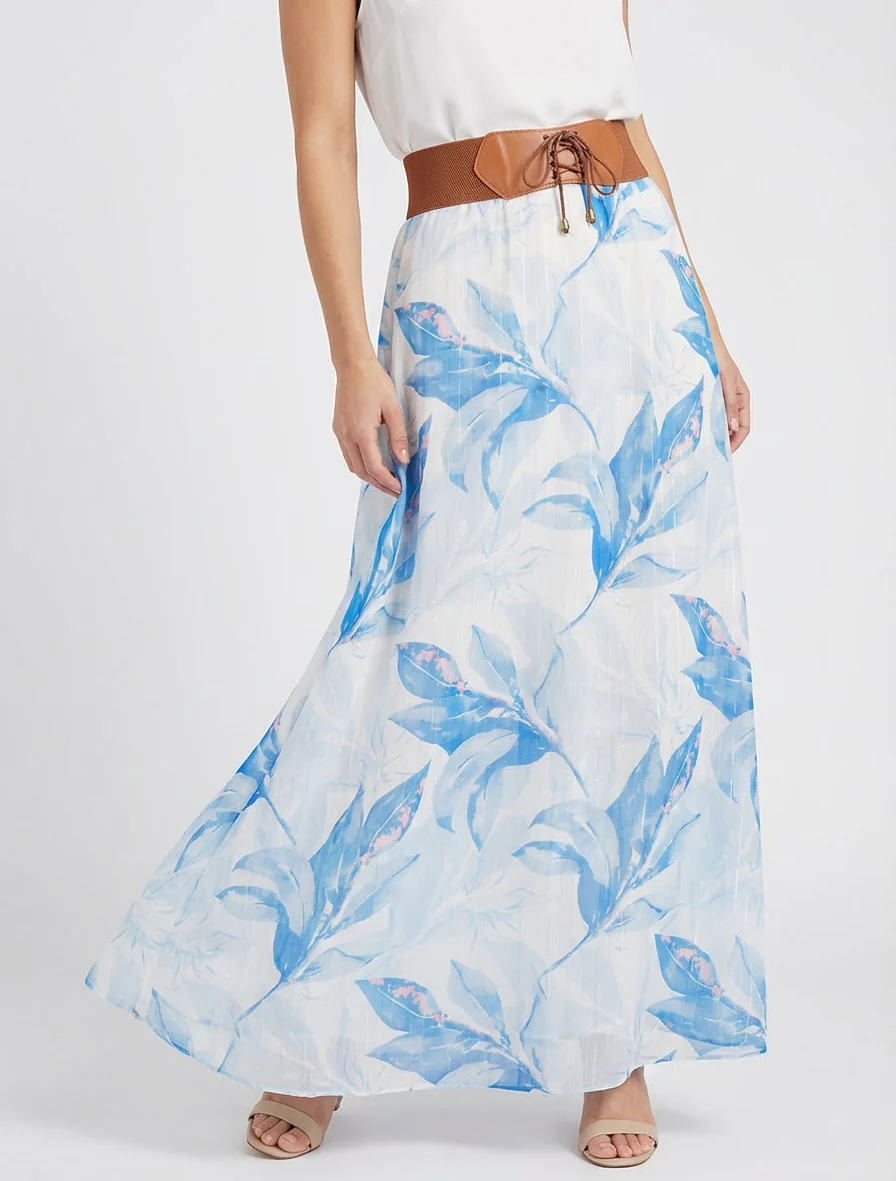Lange rok met bloemenprint - Lichtblauw - Image 4
