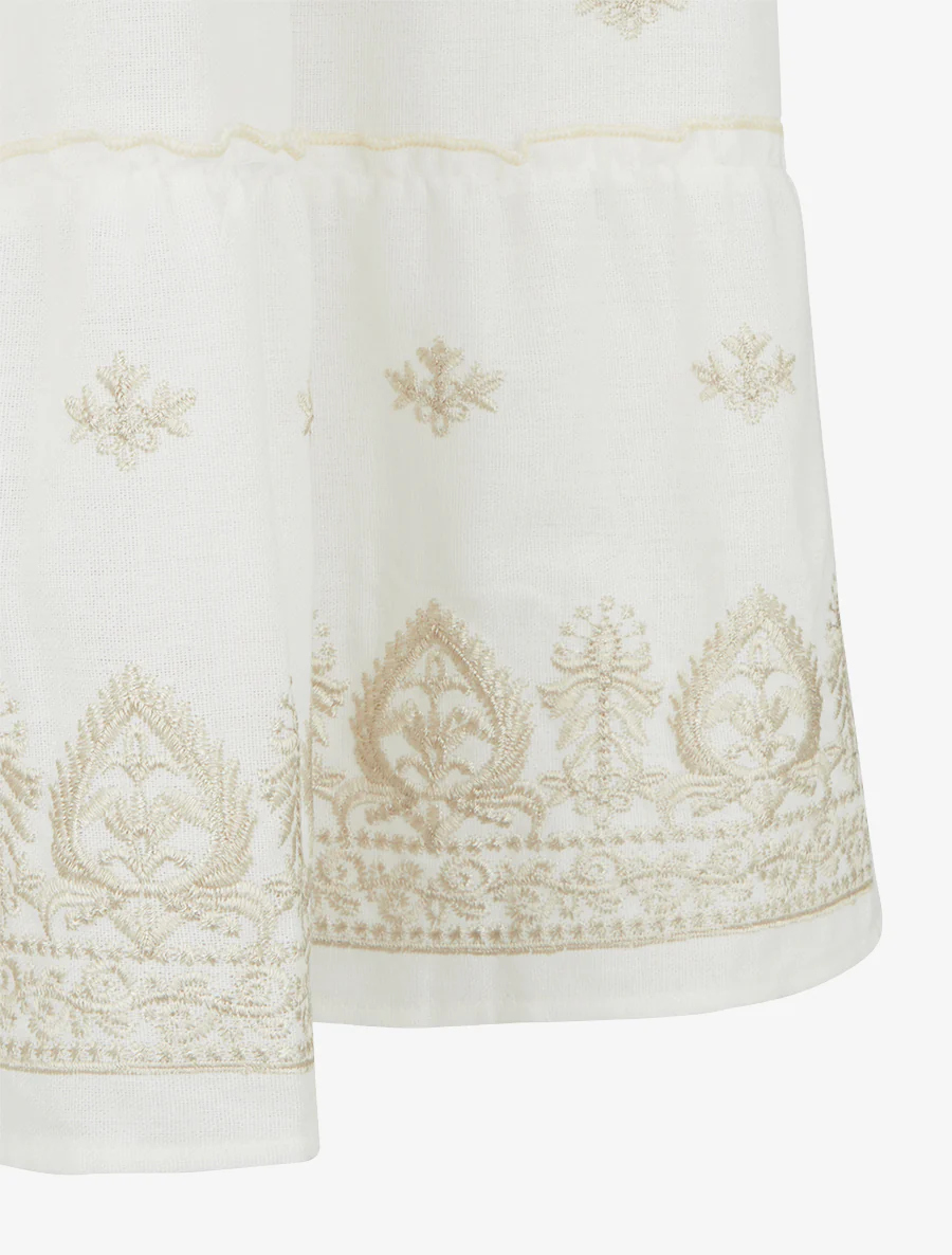 Lange rok met elastiek en borduursel - Wit - Image 3