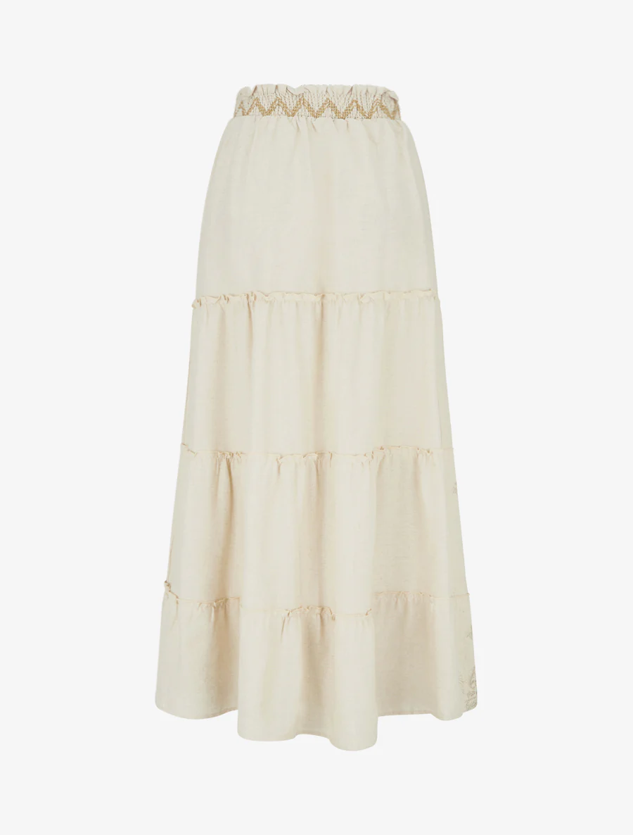 Lange rok met elastiek en borduursel - Beige - Image 2