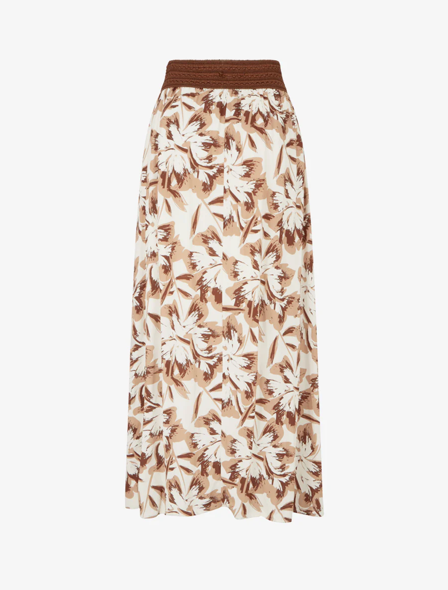 Lange rok met elastiek met bloemenprint - Bruin - Image 2