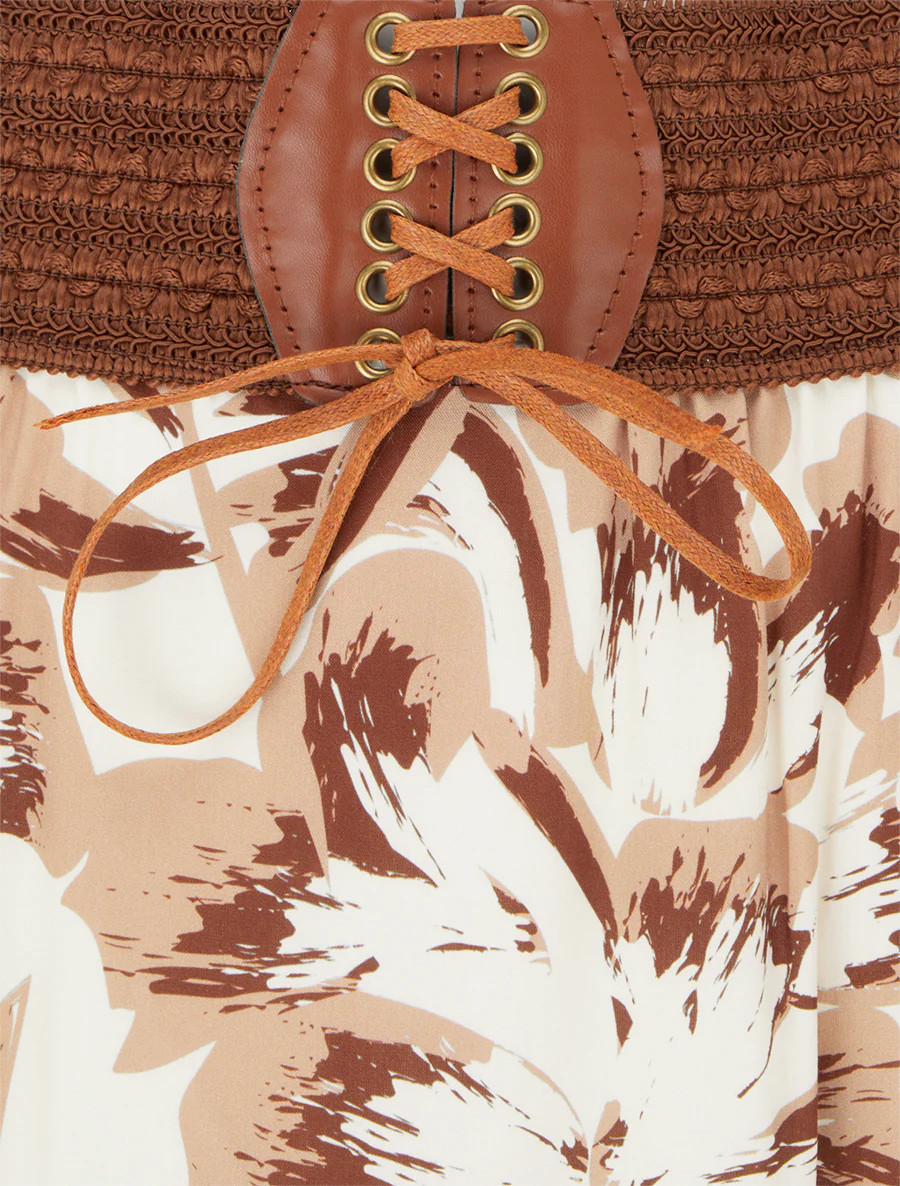 Lange rok met elastiek met bloemenprint - Bruin - Image 3