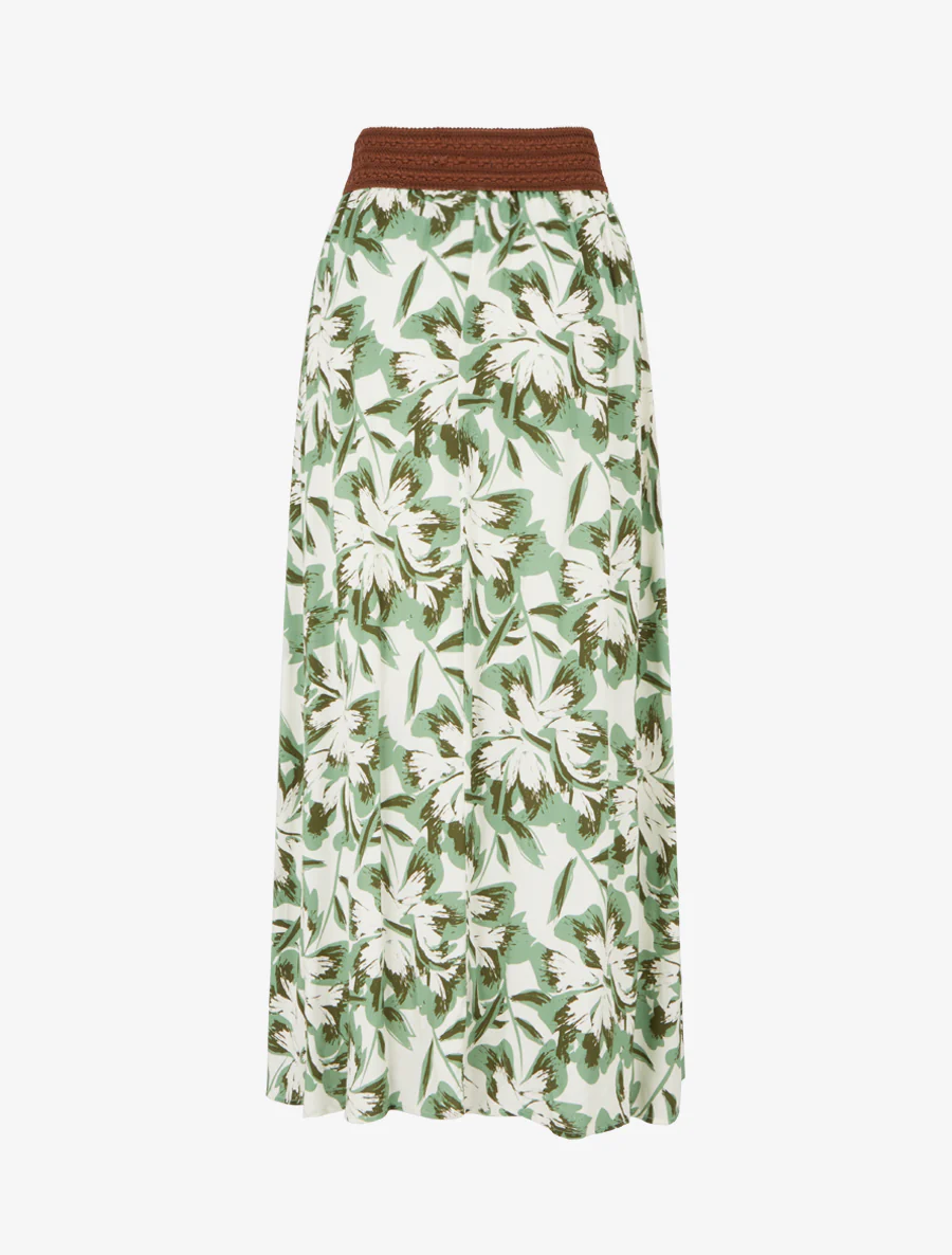 Lange rok met elastiek met bloemenprint - Groen - Image 2