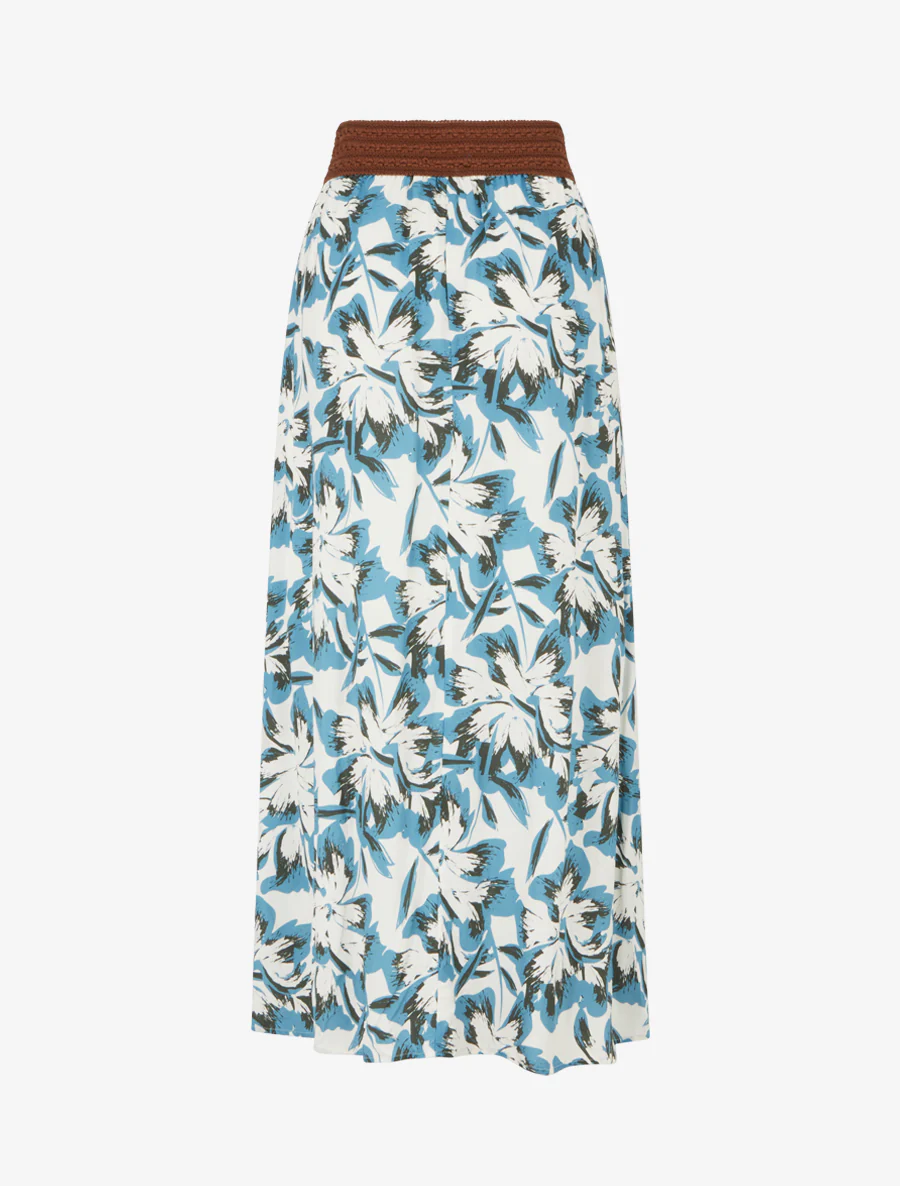 Lange rok met elastiek met bloemenprint - Lichtblauw - Image 2