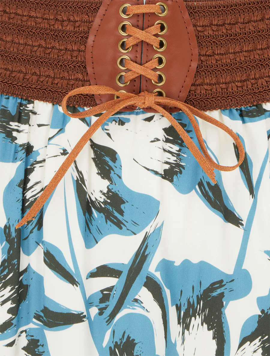 Lange rok met elastiek met bloemenprint - Lichtblauw - Image 3