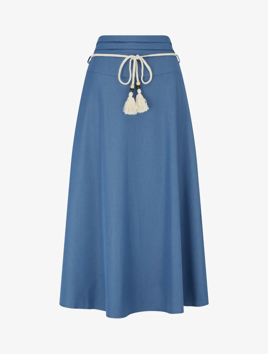 Lange rok met elastische tailleband - Blauwe denim