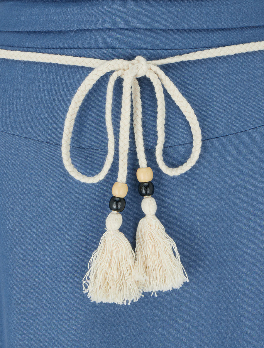 Lange rok met elastische tailleband - Blauwe denim - Image 3