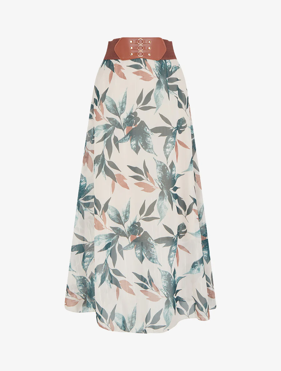 Lange rok met fantasie bladprint - Groen