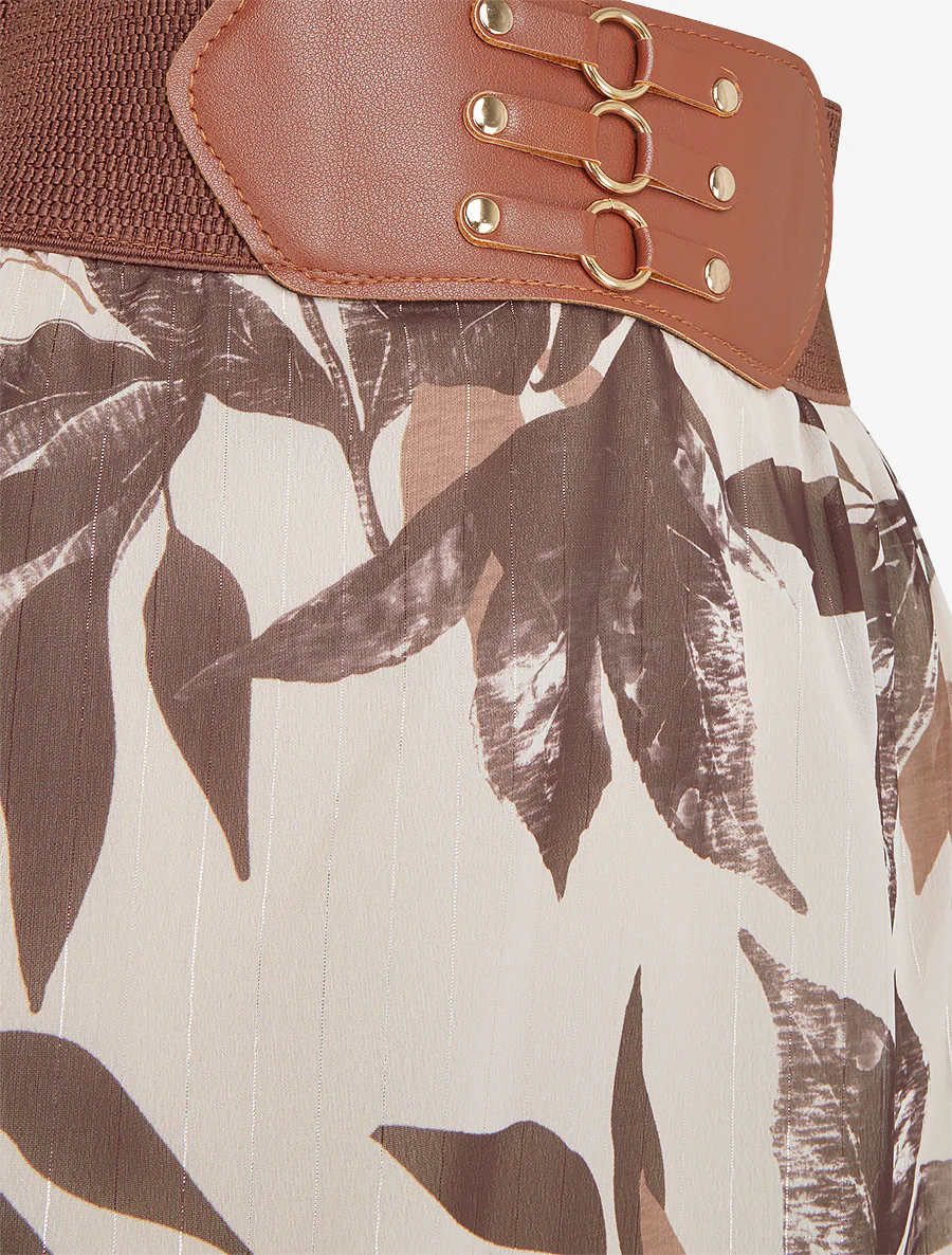 Lange rok met fantasie bladprint - Bruin - Image 3