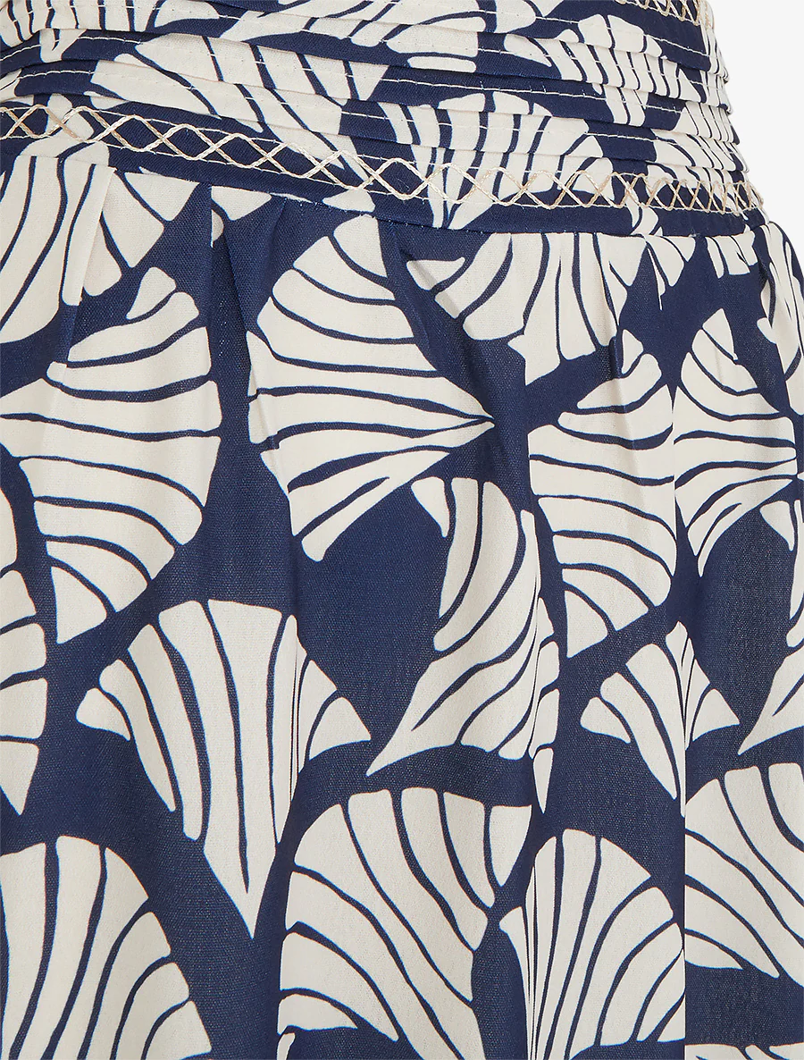 Lange rok met ginkgo-print en geborduurd detail - Marine - Image 3
