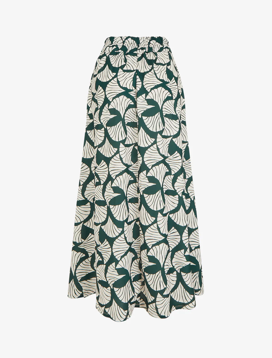 Lange rok met ginkgo-print en geborduurd detail - Dennengroen - Image 2