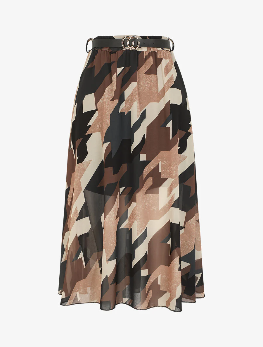 Lange rok met grafische print en elastische taille - Zwart