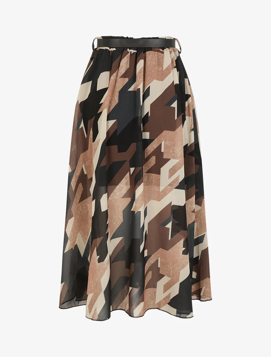 Lange rok met grafische print en elastische taille - Zwart - Image 2