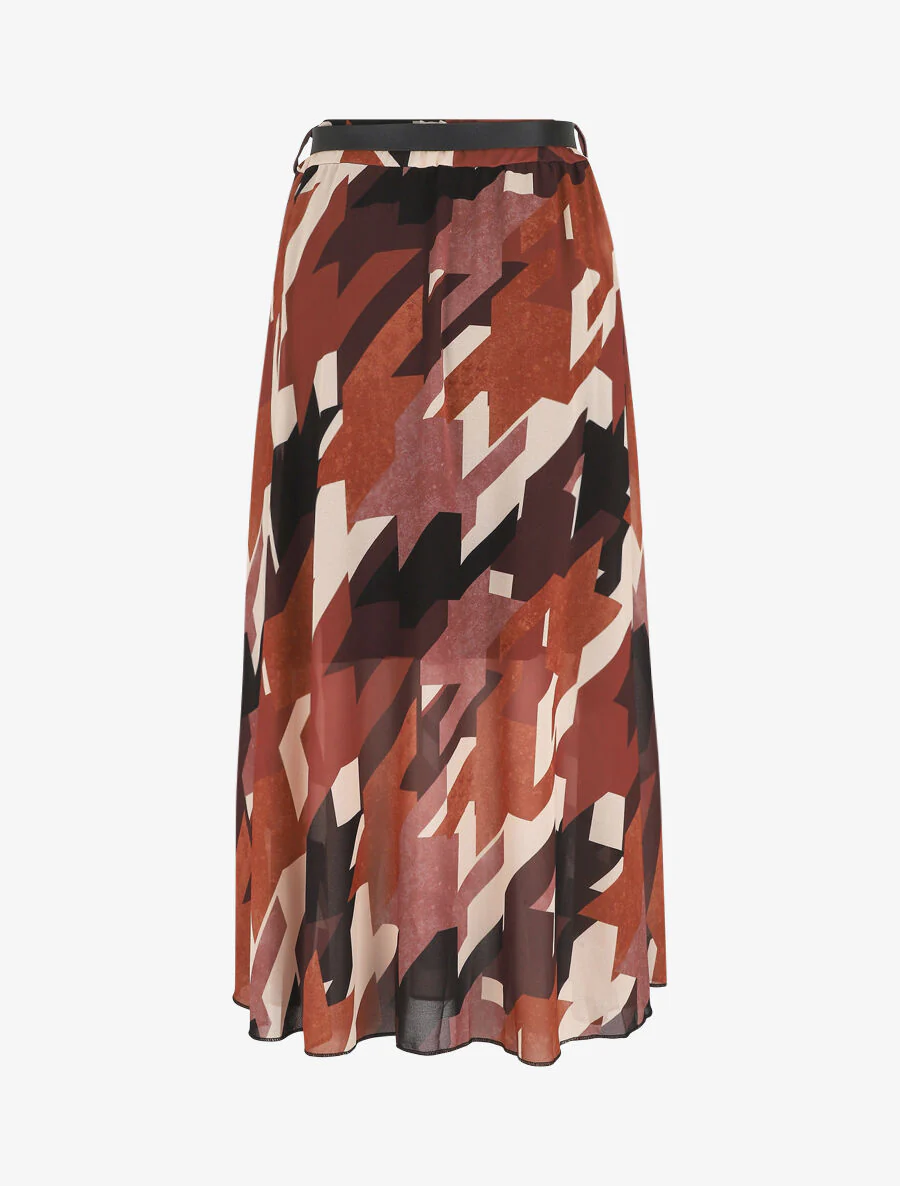 Lange rok met grafische print en elastische taille - Camel - Image 2