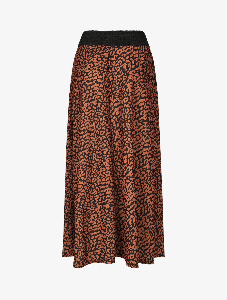 Lange rok met grafische print en hoge taille - Camel - Image 2