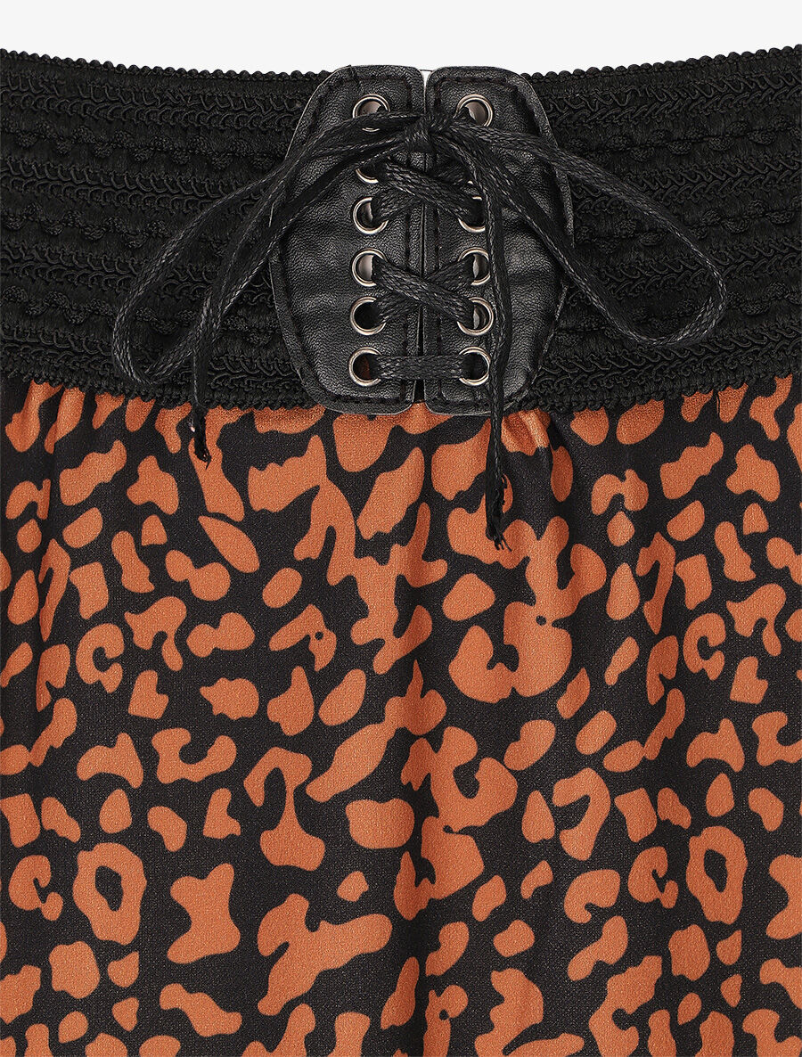 Lange rok met grafische print en hoge taille - Camel - Image 3