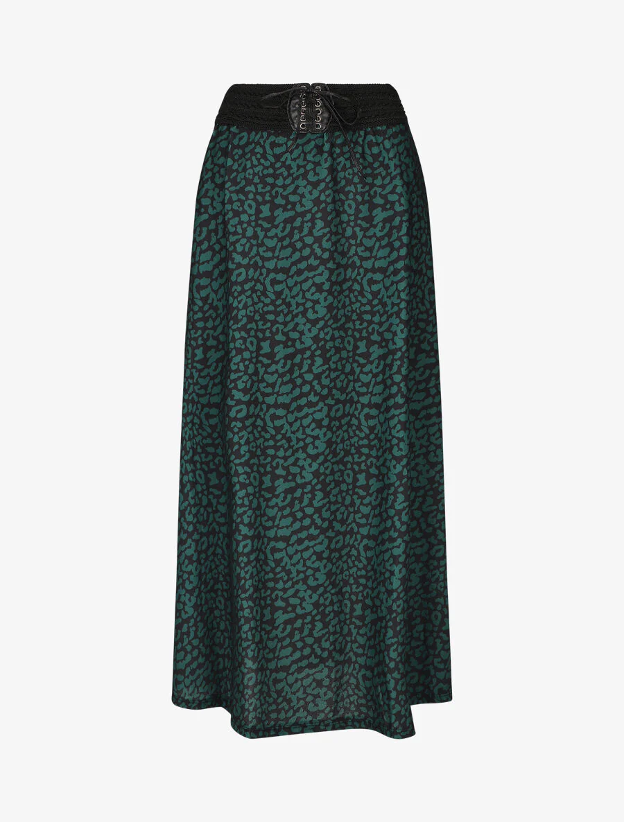Lange rok met grafische print en hoge taille - groen