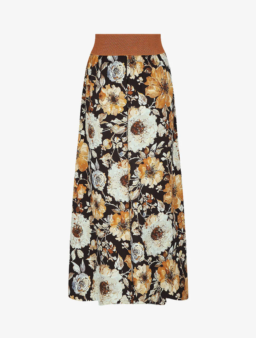 Lange rok met grote bloemenprint - Zwart - Image 2