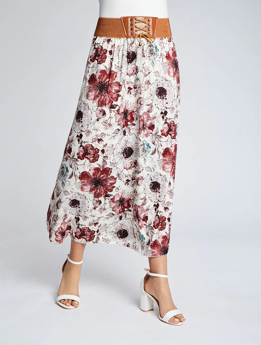 Lange rok met grote bloemenprint - Beige - Image 3