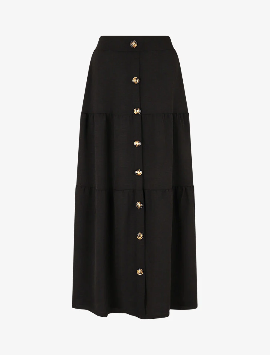 Lange rok met hoge taille en knopen - zwart
