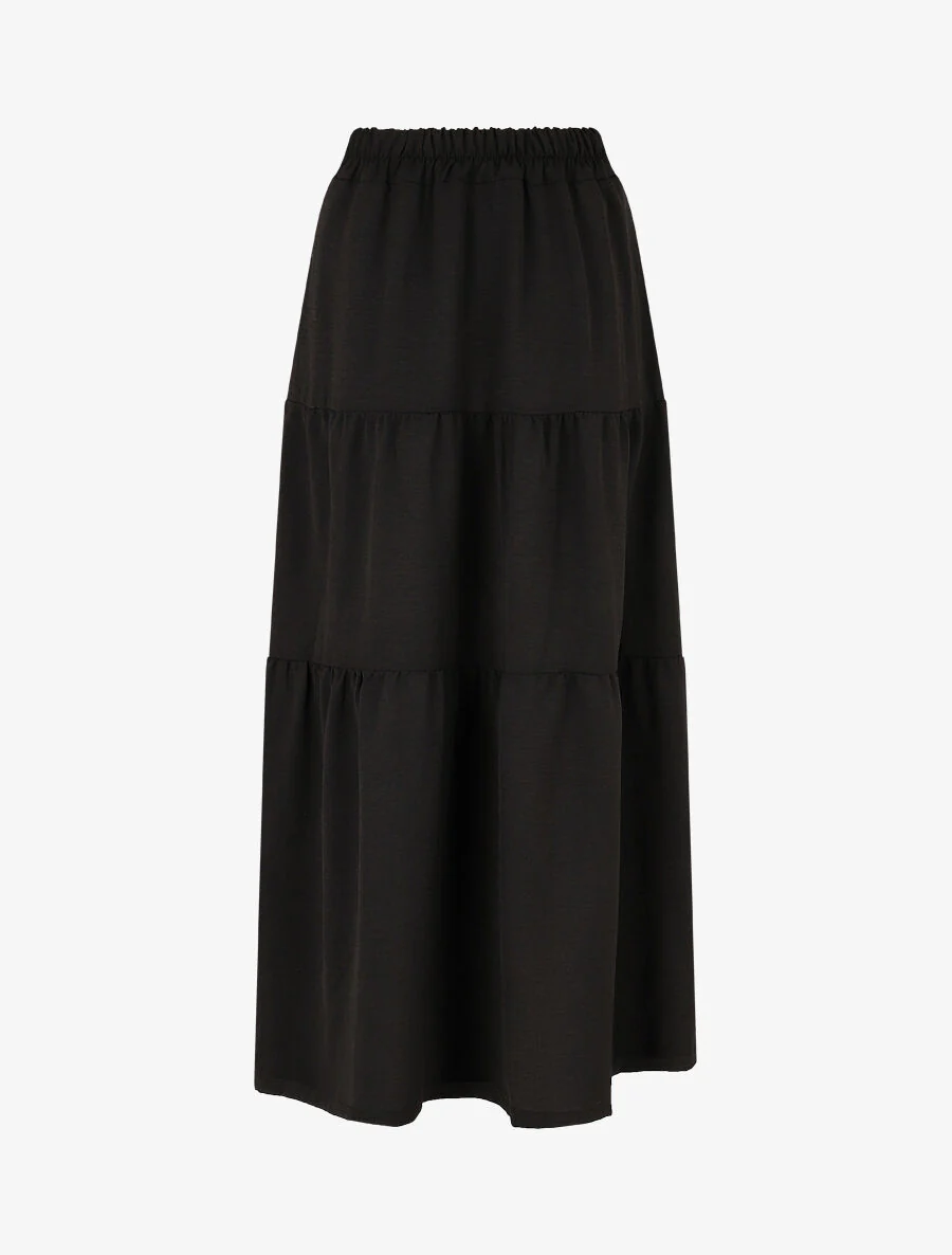 Lange rok met hoge taille en knopen - zwart - Image 2
