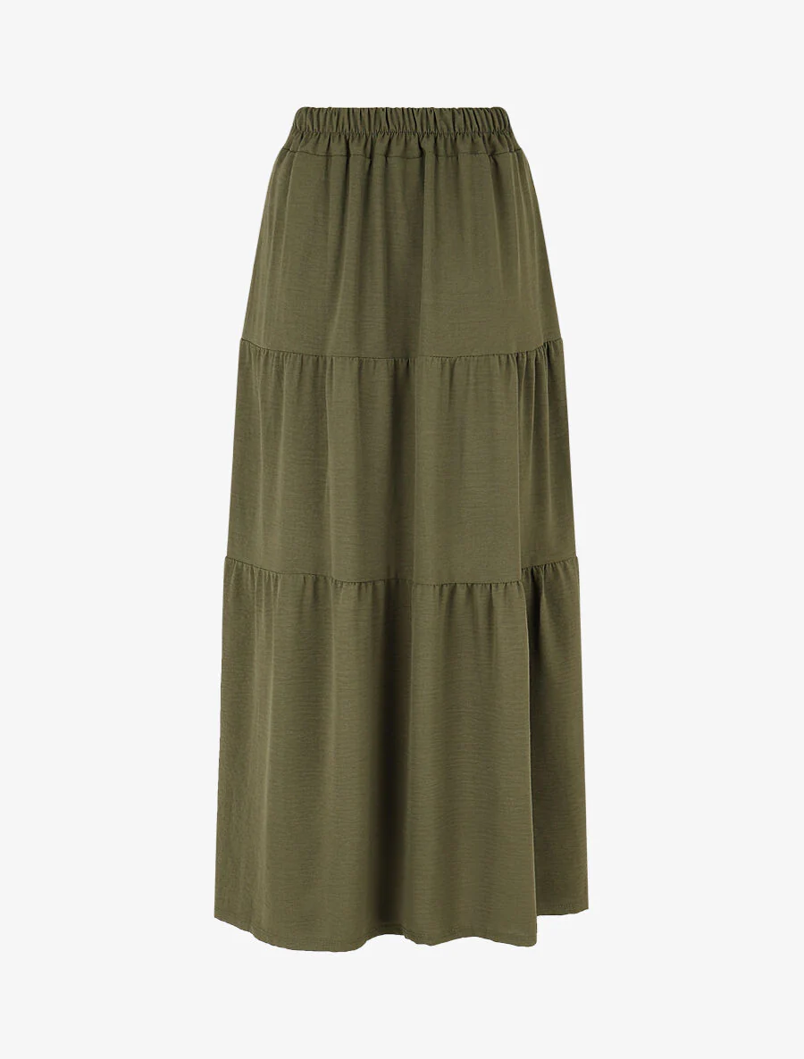 Lange rok met hoge taille en knopen - Kakigroen - Image 2