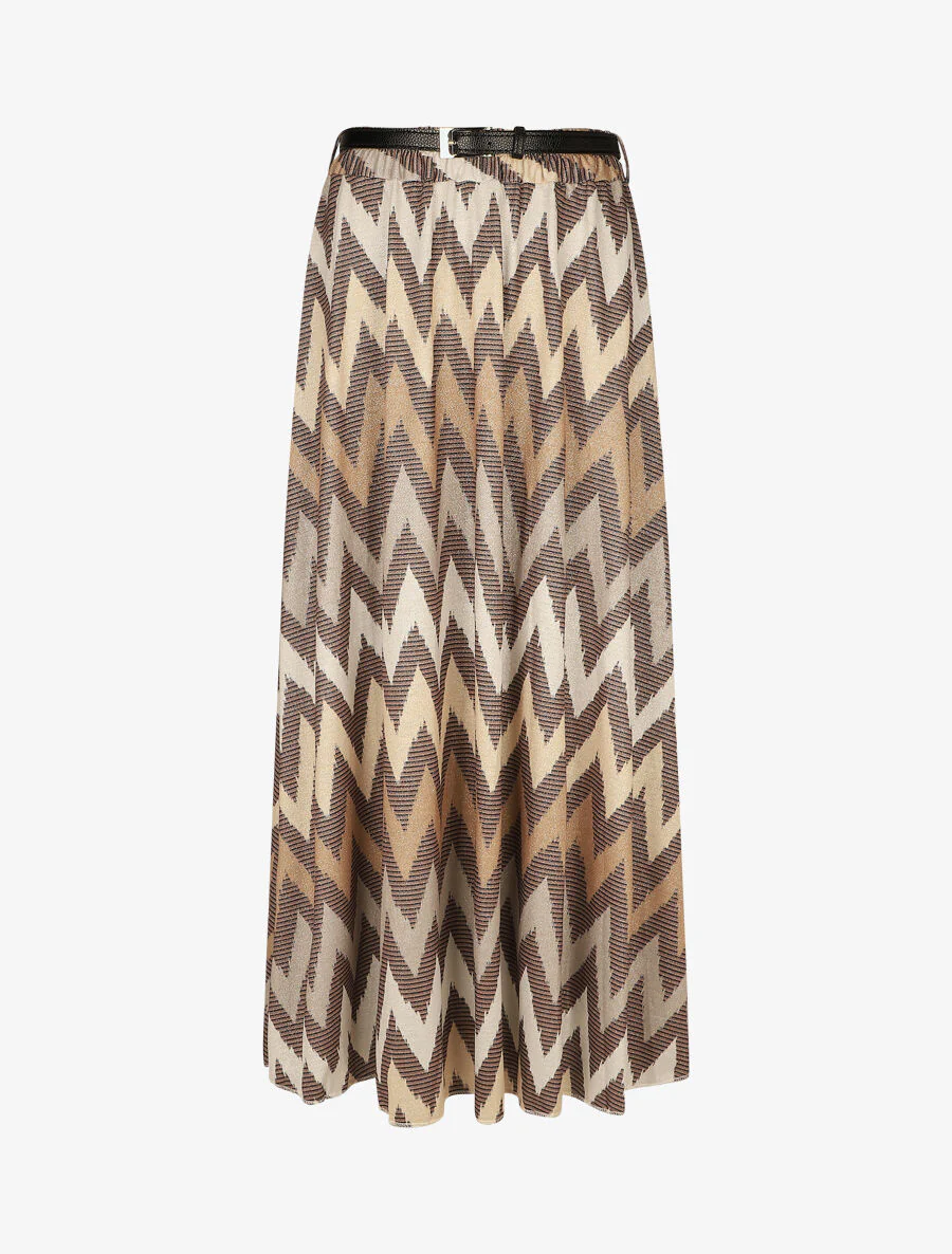 Lange rok met iriserende zigzagprint - Beige