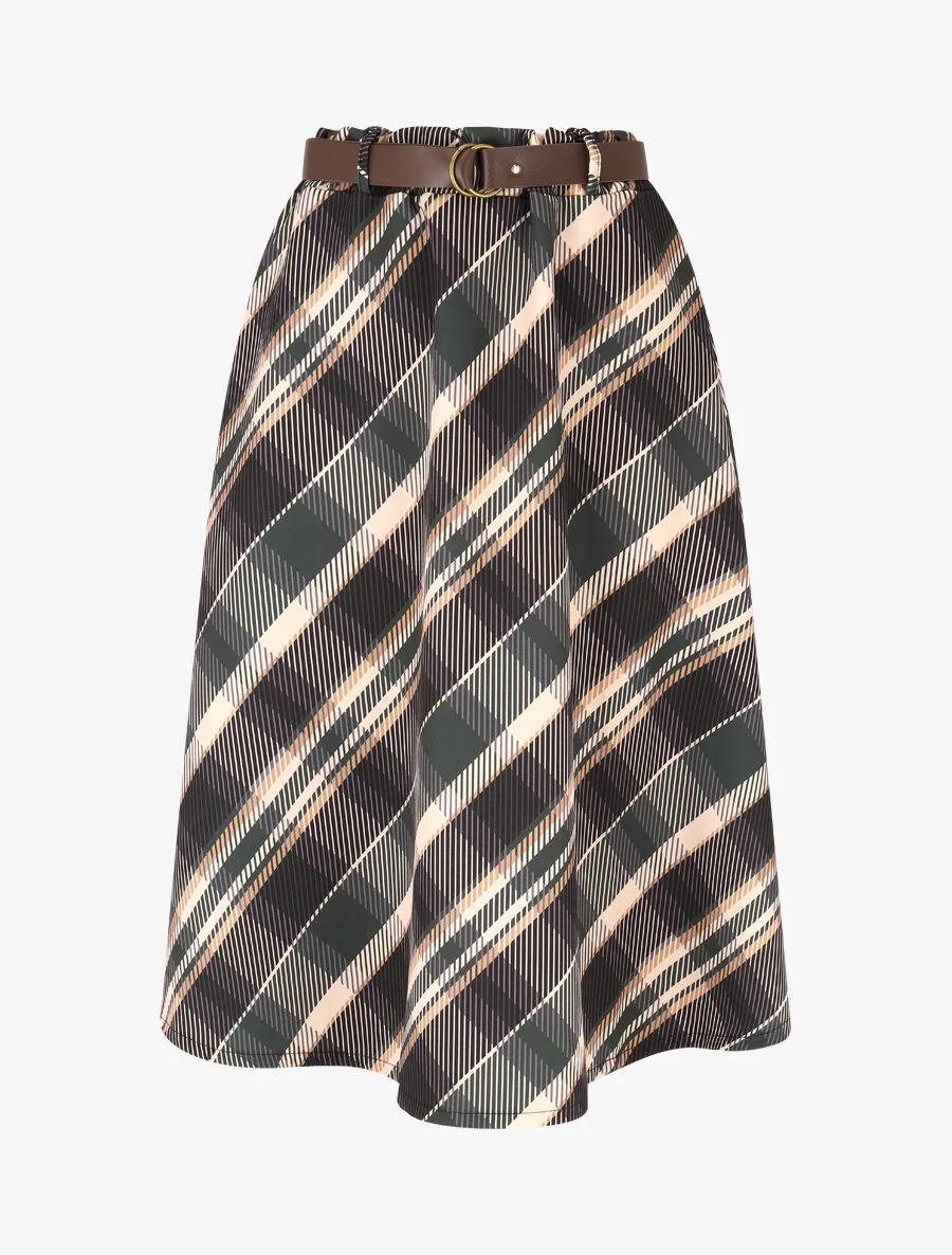 Lange rok met ruitenprint - Zwart
